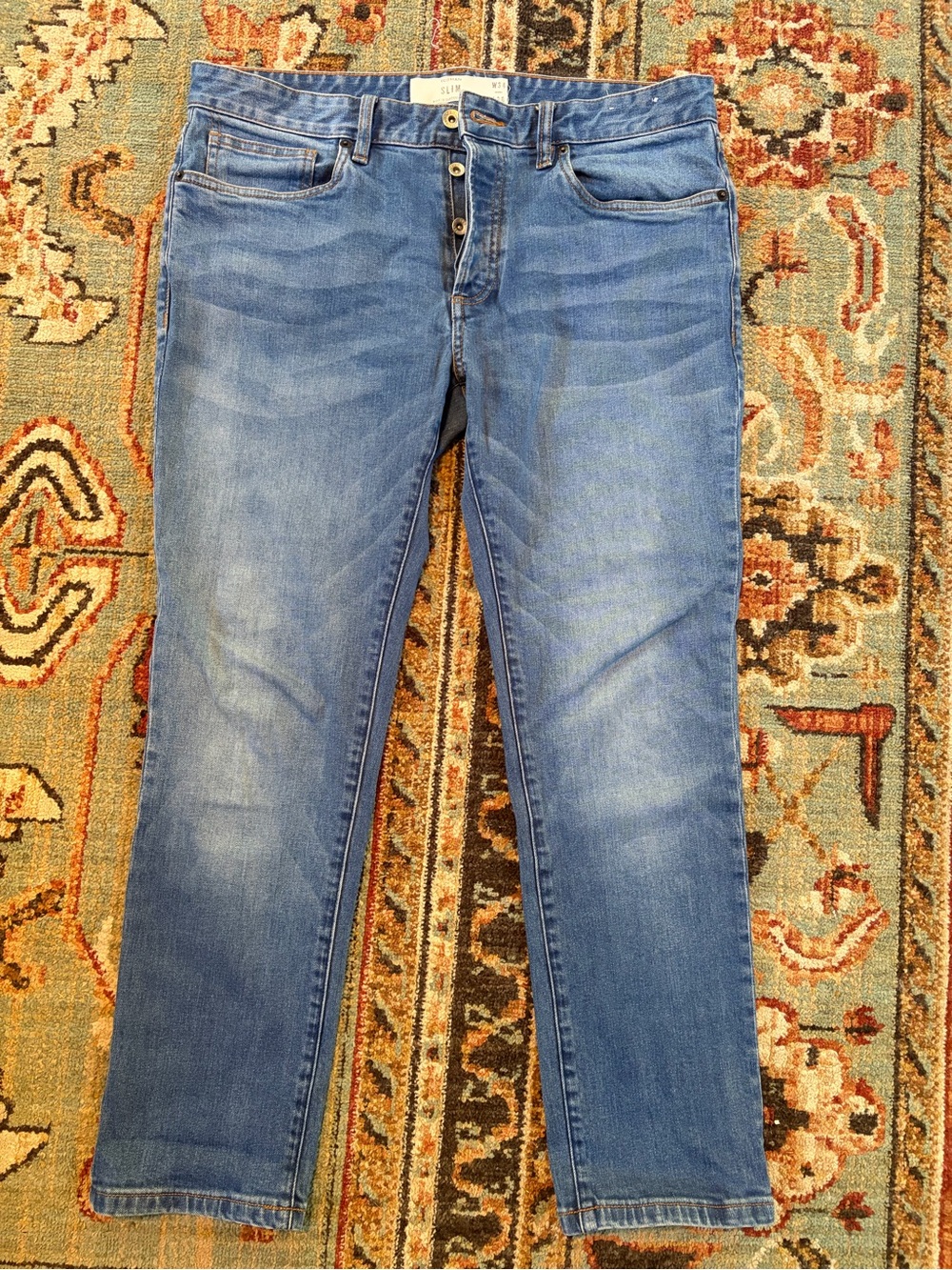 Topman Straight-Leg Men’s Jeans in Medium Blue Wash